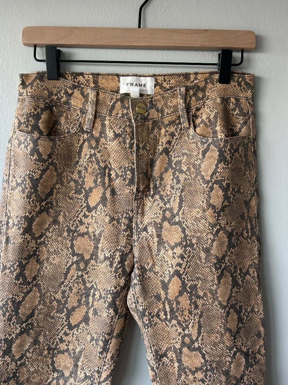FRAME Le High Skinny Crop Coated Python Jeans Women Size 27 Snake Print - Picture 2 of 11